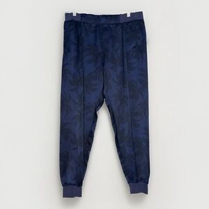 ATM Anthony Thomas Melillo L Navy Satin Jacquard Palm Print Jogger Pants